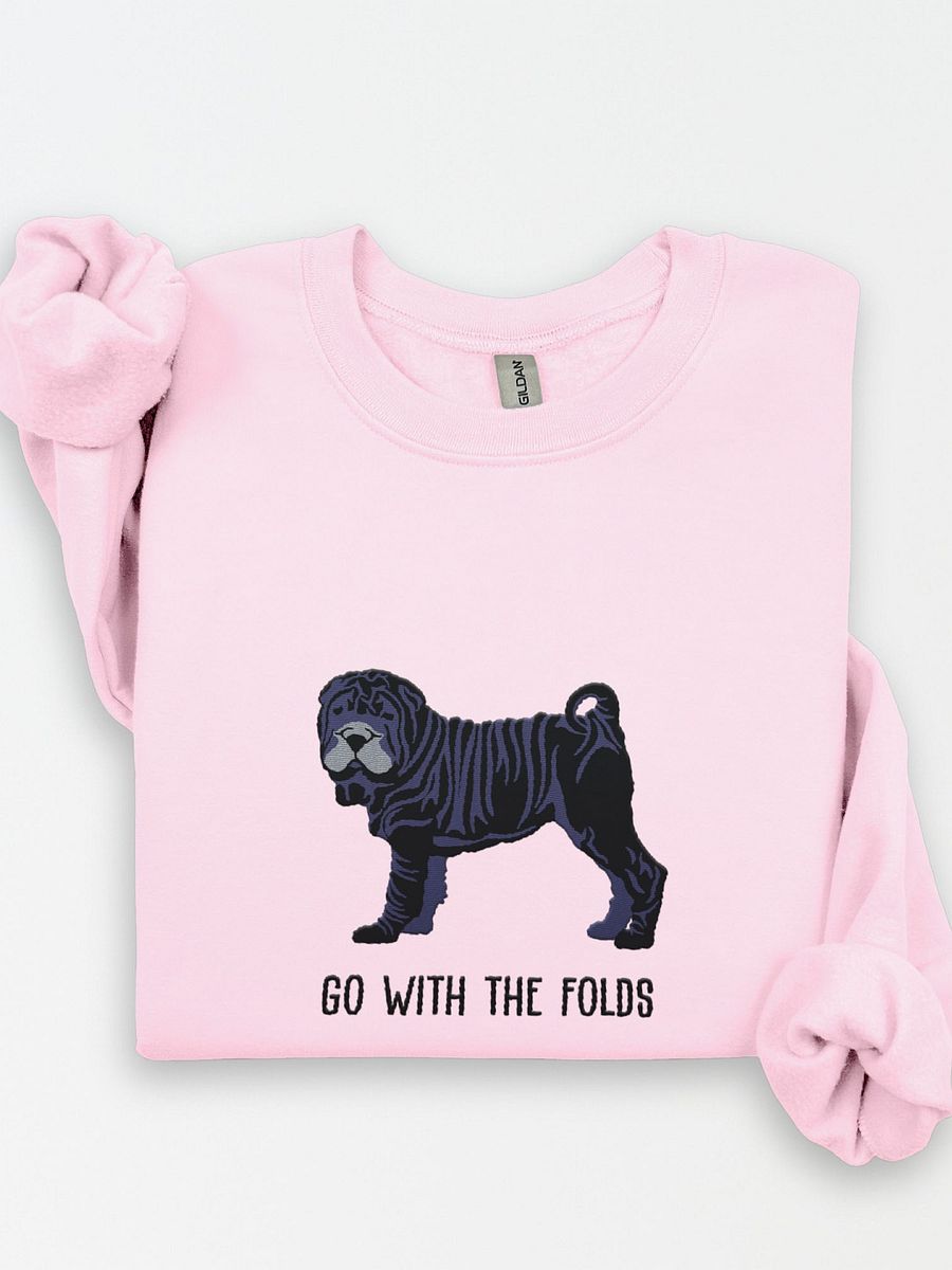 Go with the Folds Sweatshirt (Embroidered) of a Chinese Shar-Pei(Black) product image (1)