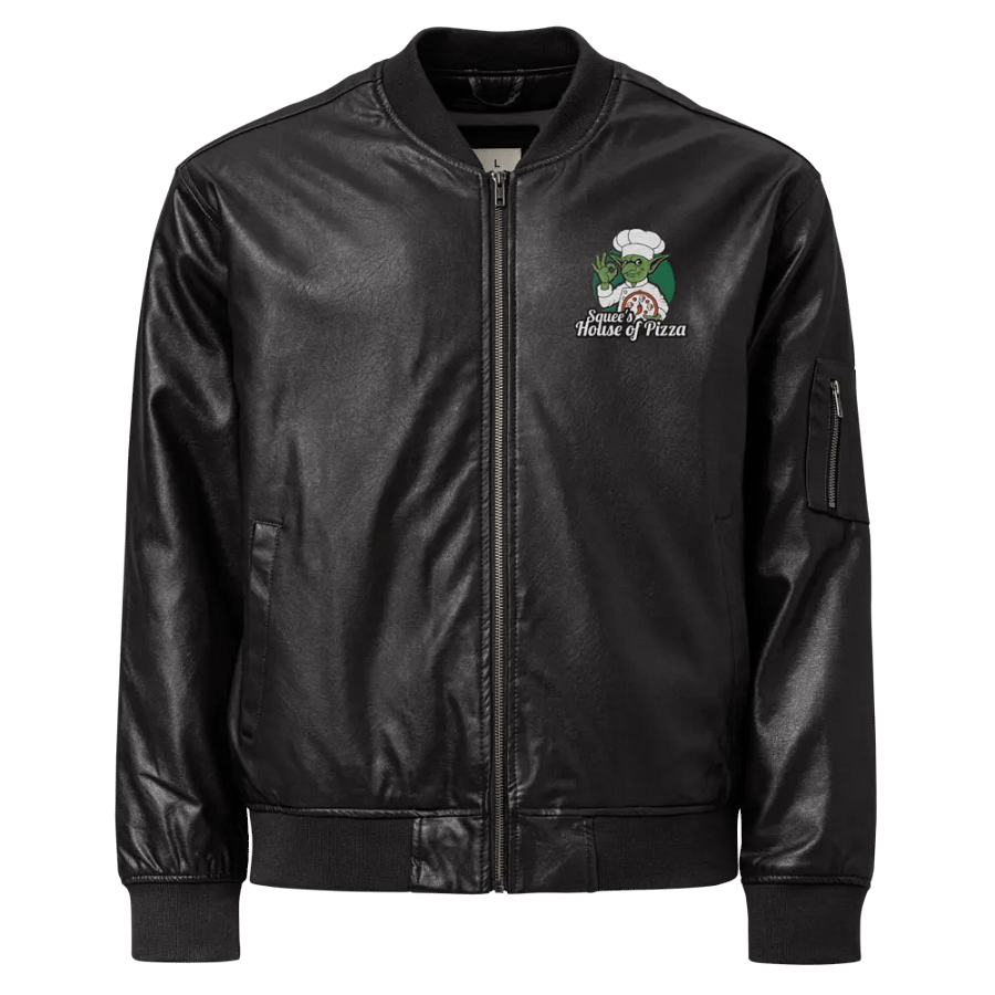 Squee’s House of Pizza Faux Leather Bomber Jacket product image (1)