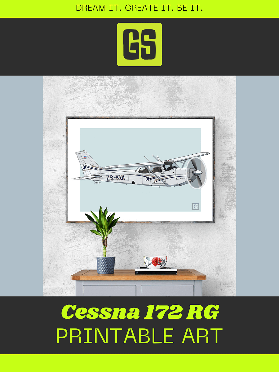 Cessna 172 RG ZS-KUI Printable Aviation Wall Art Landscape Blue and White Background product image (5)