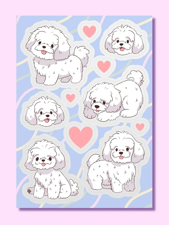 Fluffy Maltese Love - Dog Sticker Sheet product image (1)
