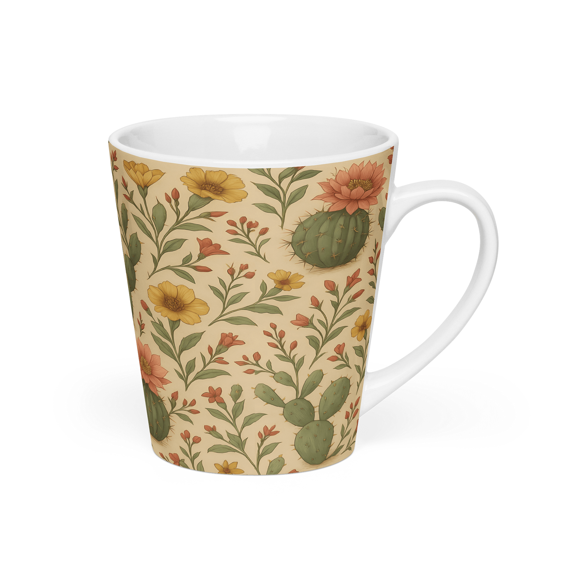 Desert Cactus Latte Mug – 12 oz Ceramic Coffee Cup with Succulent and Bloom product image (2)