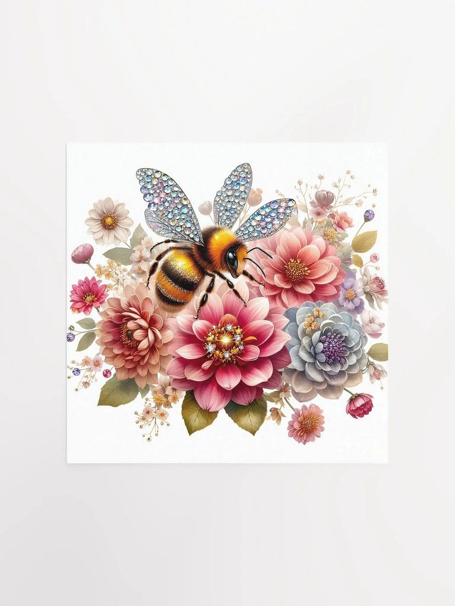 Crystal Bee on Blooming Flowers - Elegant Nature Art Print product image (2)