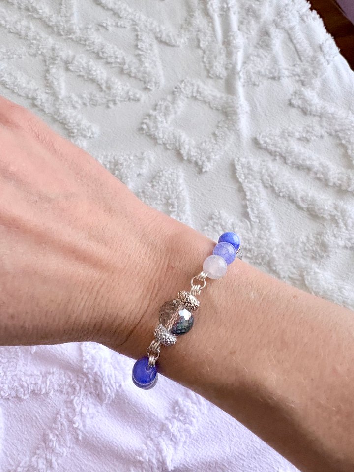 MFD-00289 | 7.5" Semi-Precious Tanzanite-Esque Beads Bracelet | Wire Wrapped Links | by Monique Faella Designs™ product image (2)