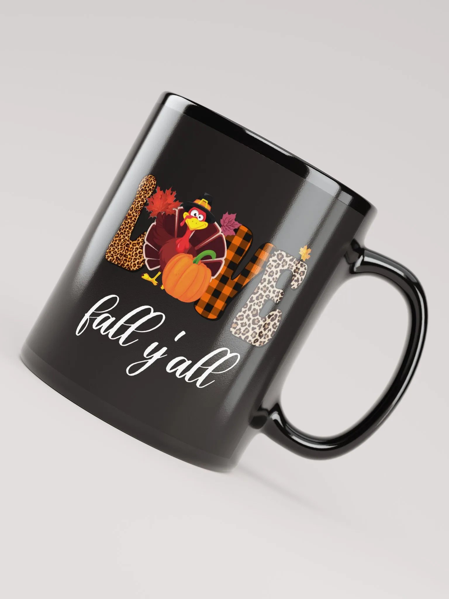 Love Fall Y'all Turkey Pumpkin Black Glossy Mug product image (5)