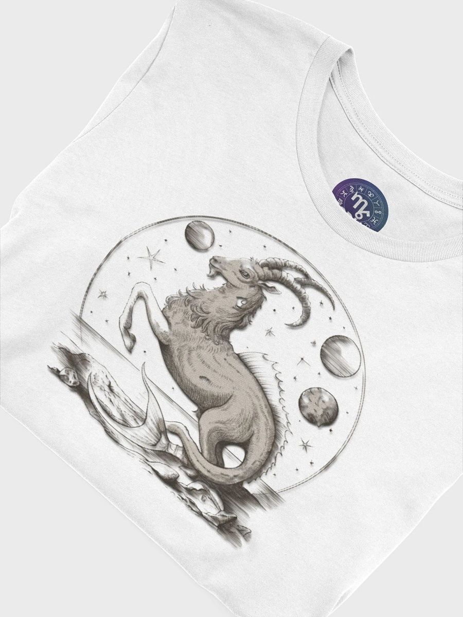 Exclusive Capricorn Zodiac T-Shirt - Unisex Astrology Gift with Mythical Sea-Goat and Celestial Planets Design product image (8)