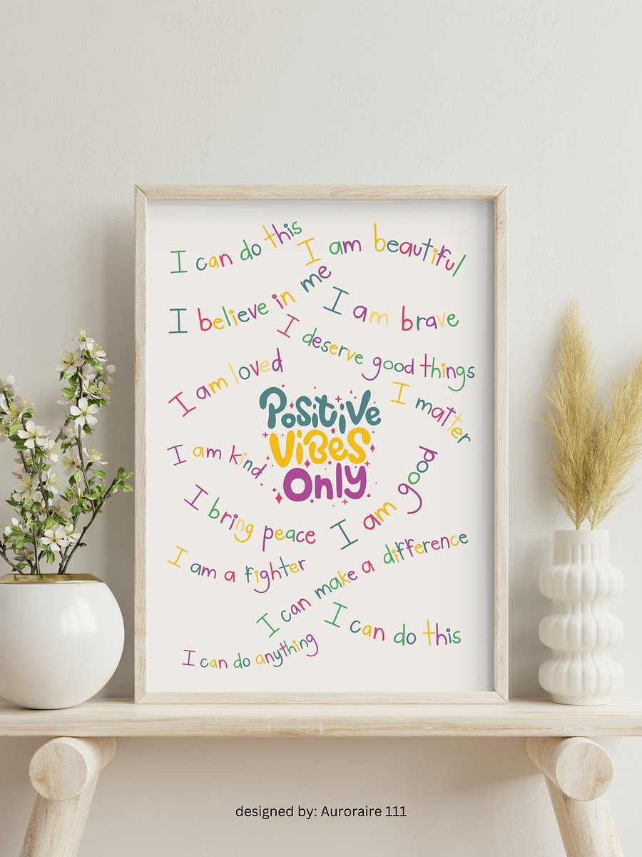 Positive Vibes Only - Printable Wall Art | Digital Poster Download | Multiple Sizes Included product image (2)