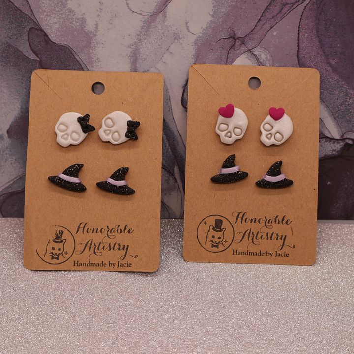 Black Sparkle Witchy Stud Earrings - Polymer Clay product image (1)