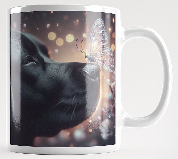 Black Labrador Butterfly #Stylish Glossy White Mug product image (1)