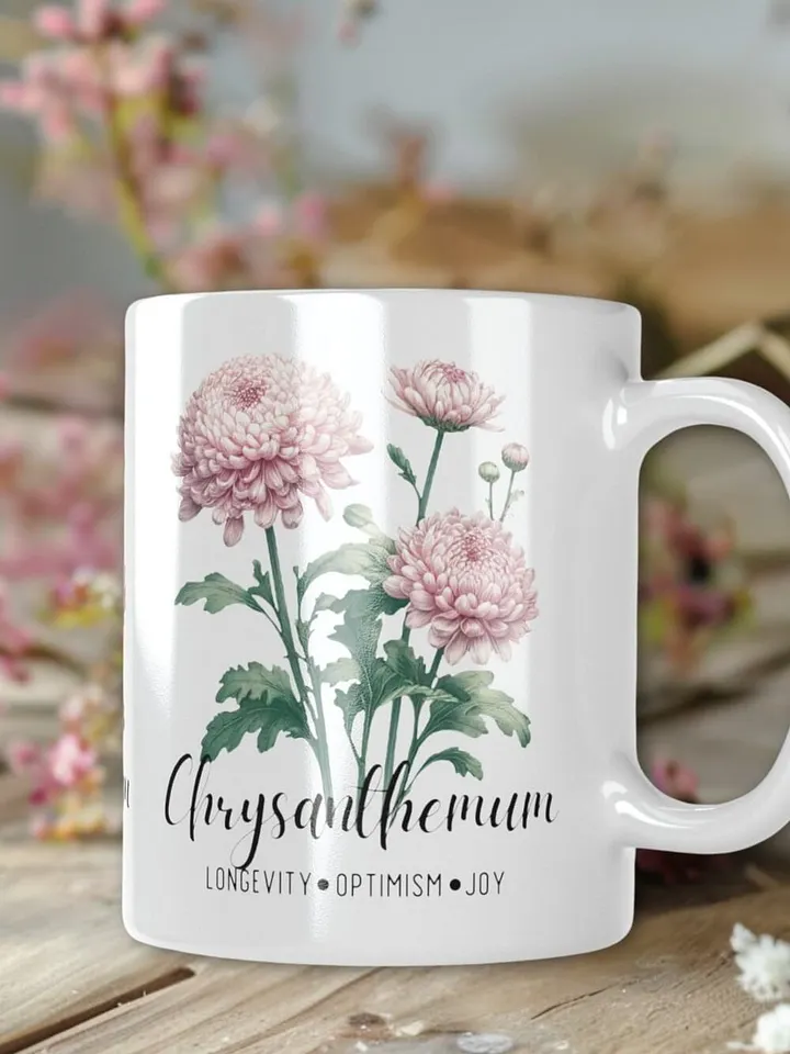 Chrysanthemum Ceramic White Mug: Longevity, Optimism, Joy November Birth Month Flower product image (1)