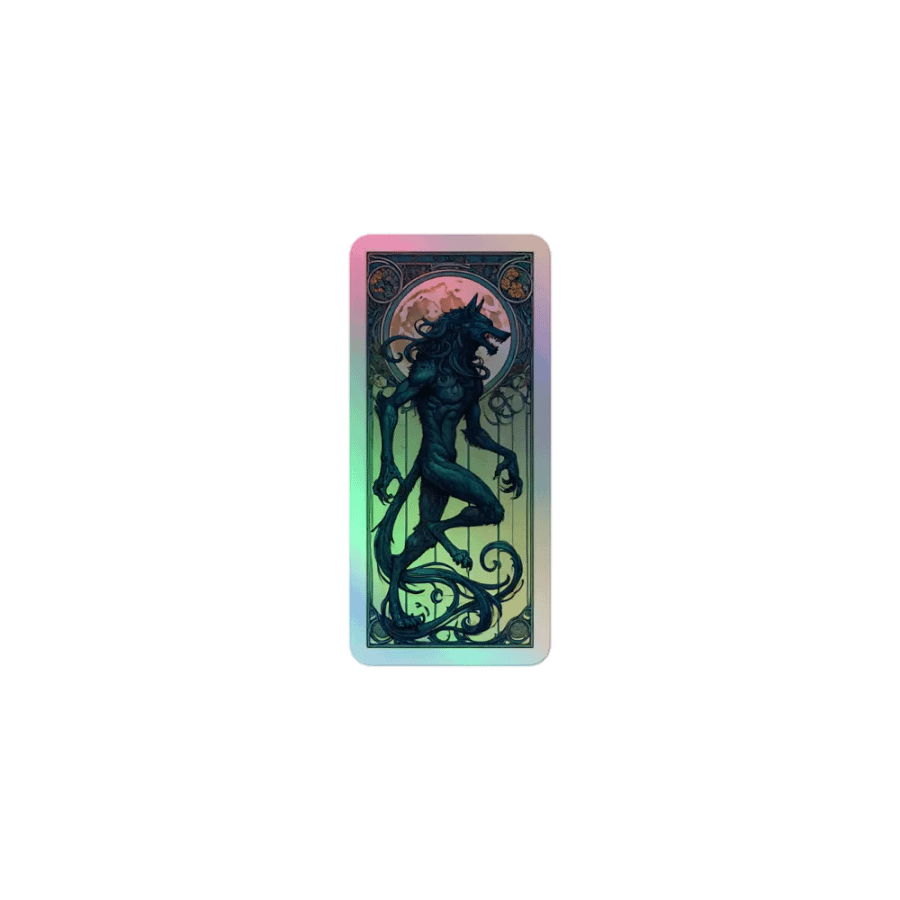 Art Nouveau Werewolf and Full Moon Vinyl Sticker – Gothic Fantasy Decor product image (1)