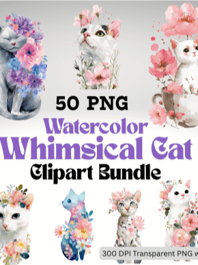 Whimsical Cat Clipart PNG Bundle - Cartoon Cats for DIY Crafts for Commercial Use product image (1)