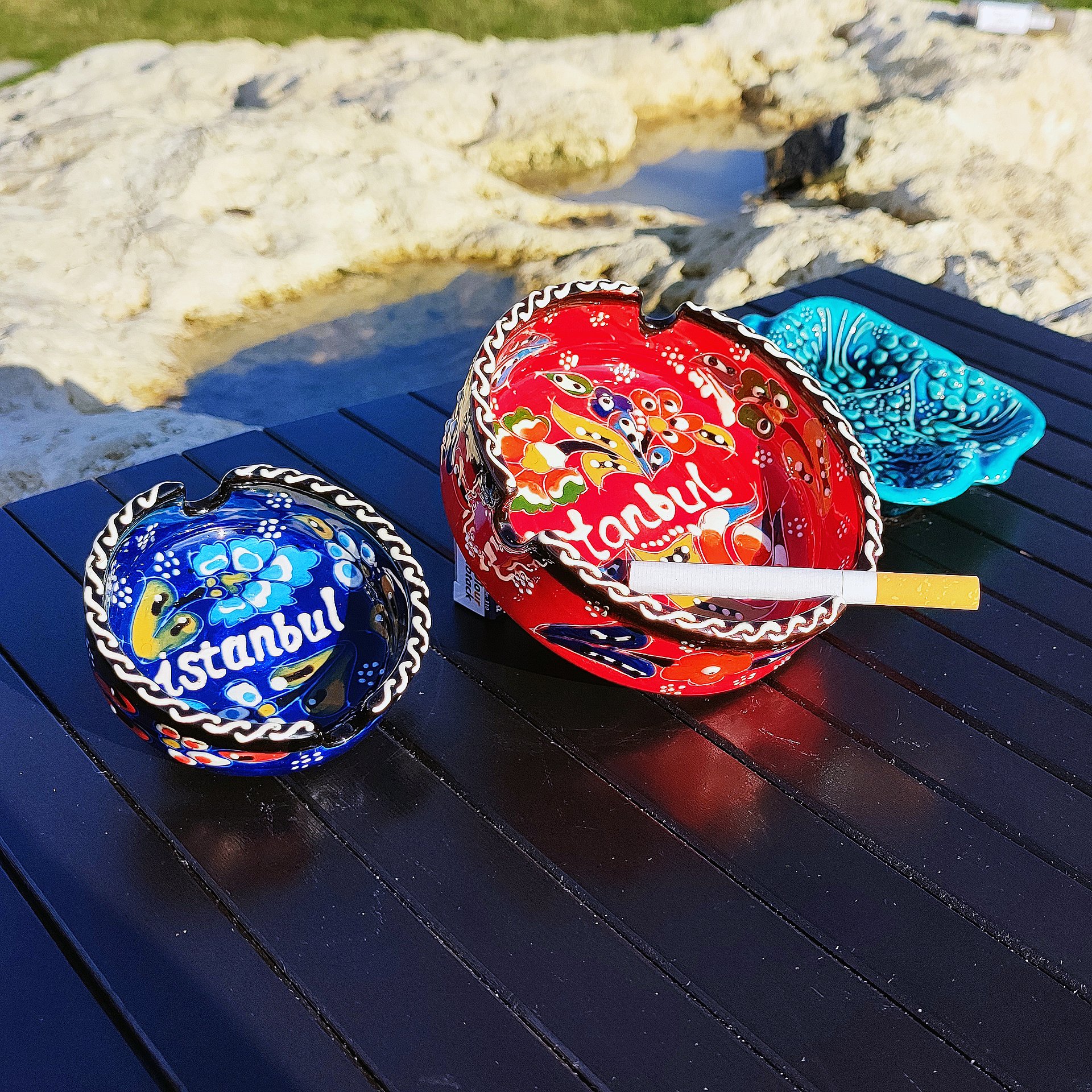 Handmade Blue Ceramic Ashtray - Turkish Iznik Style Decor, 7 cm — handmade pottery product image (7)