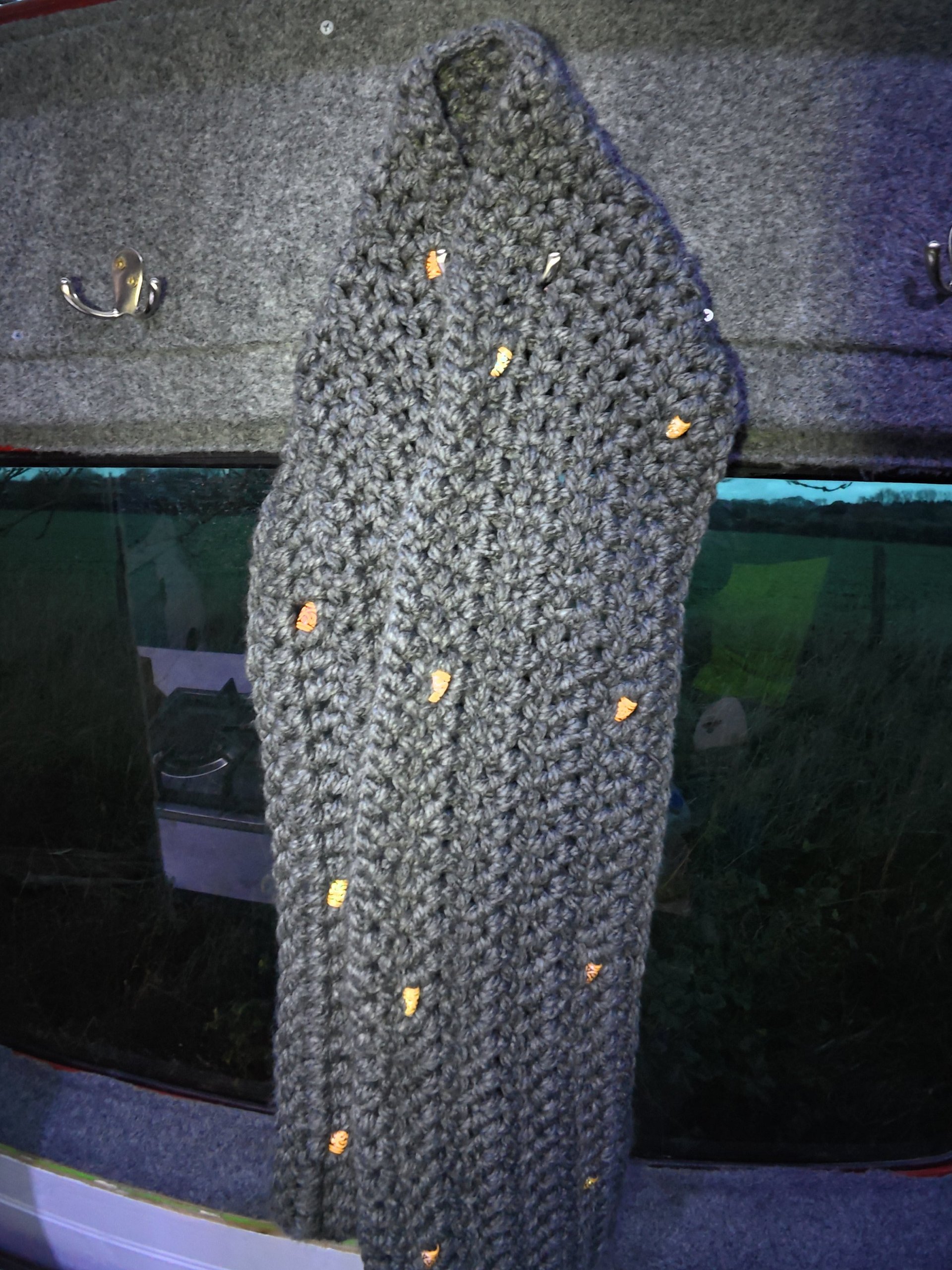 Crocheted Grey Chunky Scarf With Inset Beads - One Off product image (6)