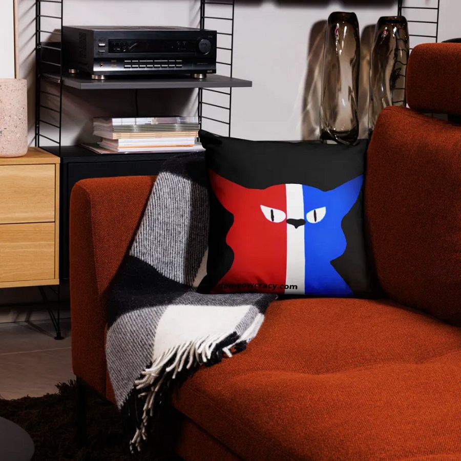 Original Tricolor DeMeowcracy Cat Reversible Pillow Cover - Red, White and Blue product image (6)