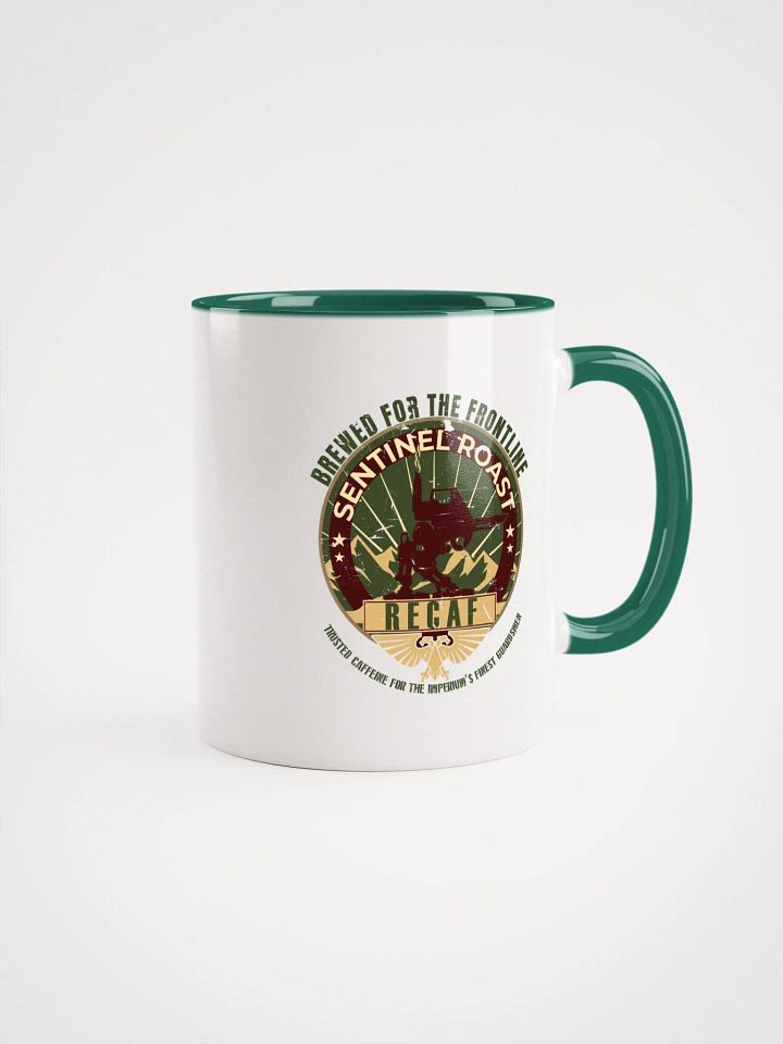 Sentinel Roast Recaff – Retro Warhammer 40K Astra Militarum Propaganda Poster Ceramic Mug product image (3)