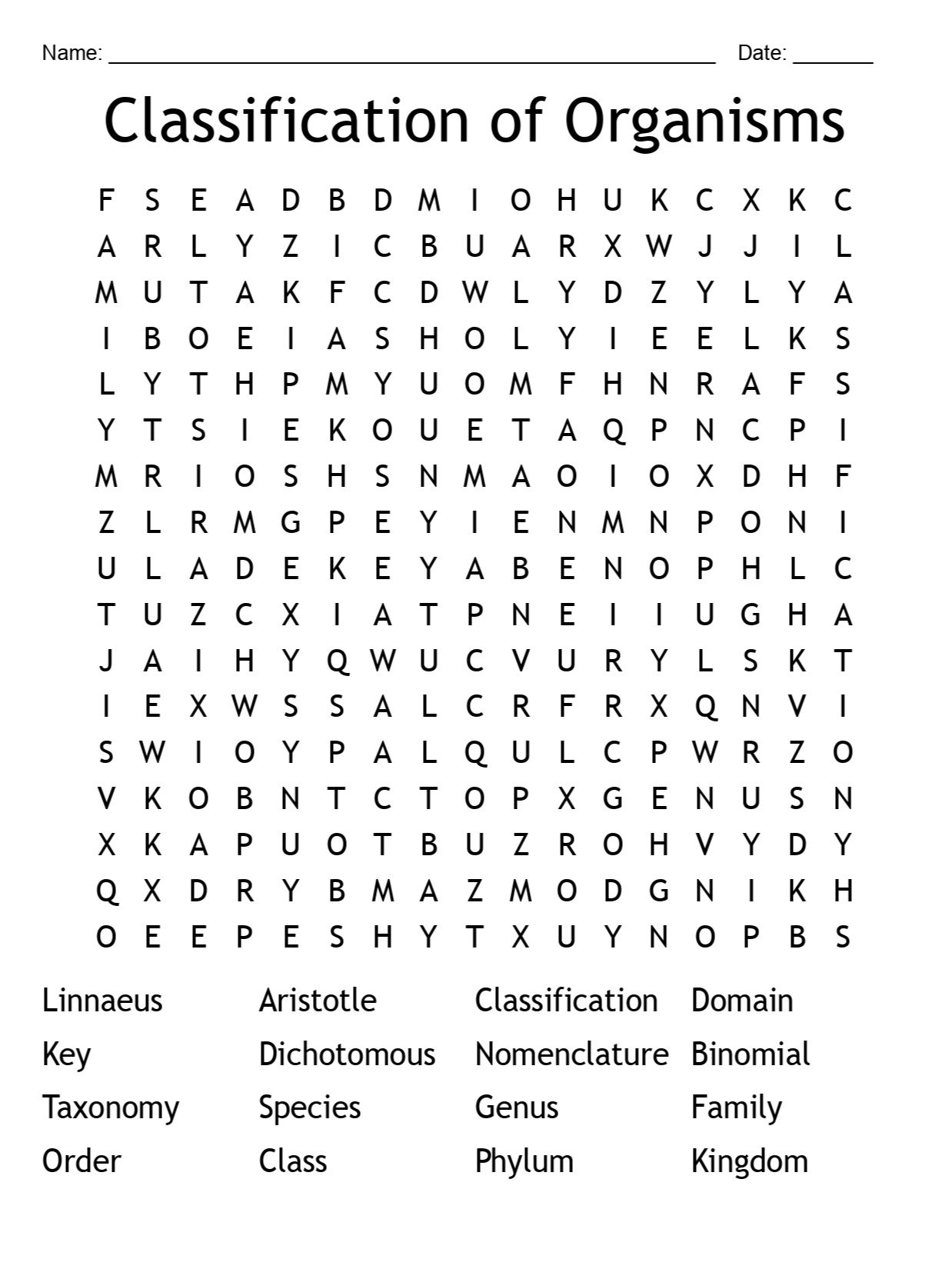 Printable Classification of Organisms Word Search – 16 Key Terms! product image (1)