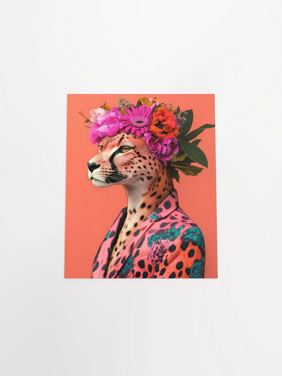 Cheetah Wearing Floral Wreath and Funky Jacket Animal Fashion Art Print product image (31)