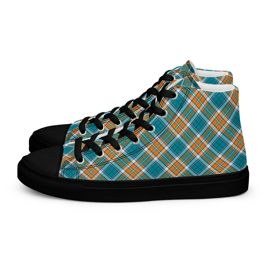 Turquoise and Orange Sporty Plaid Men's High Top Shoes product image (4)