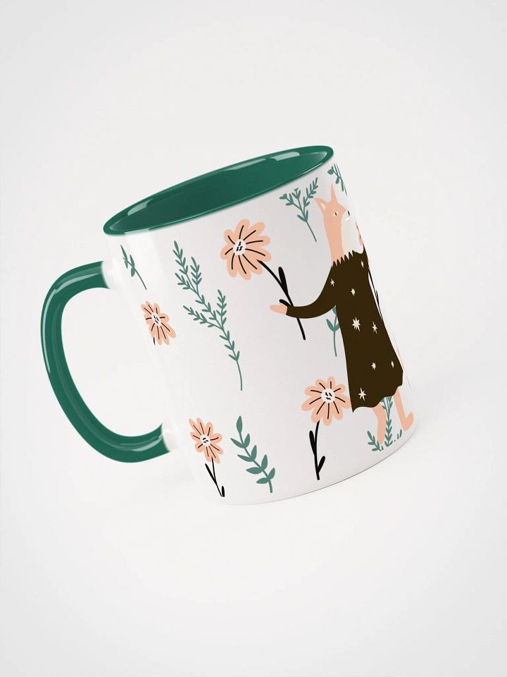 COFFEE MUG Floral Fox Folk Art| Housewarming Birthday Gifts Cute Weird Stuff Quirky Tea Ceramic (GREEN) product image (2)