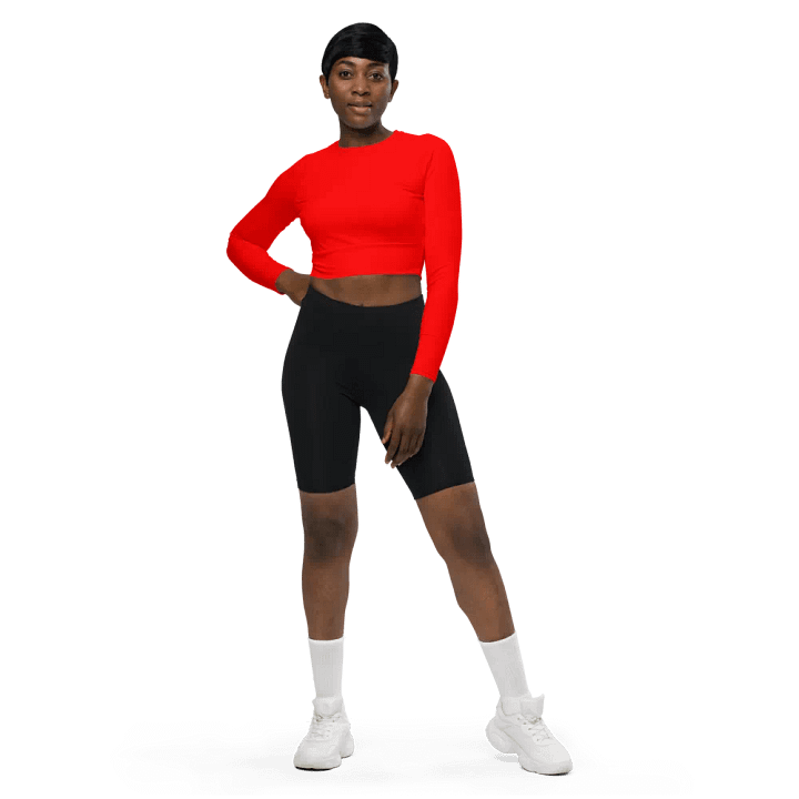 Plain Color Red Long Sleeve Crop Top product image (2)