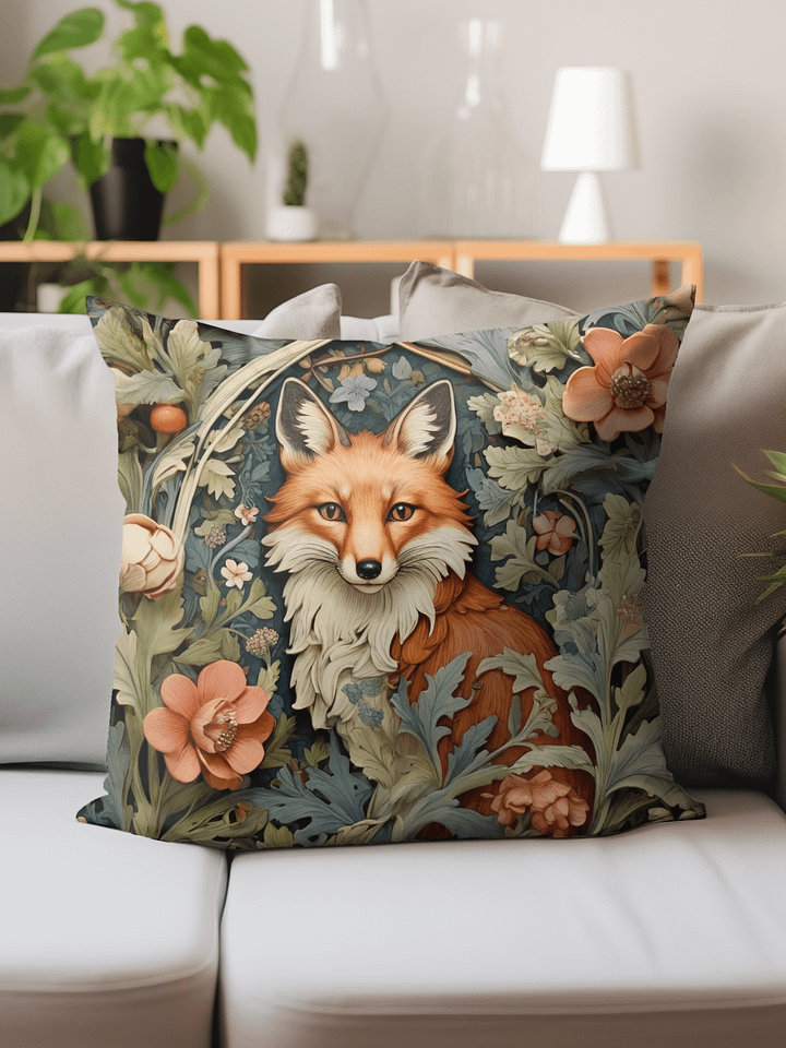 Forest Fox Pillow William Morris Inspired Cushion Whimsical Fox Floral Garden Retro Charm Home Decor Country Farmhouse product image (1)