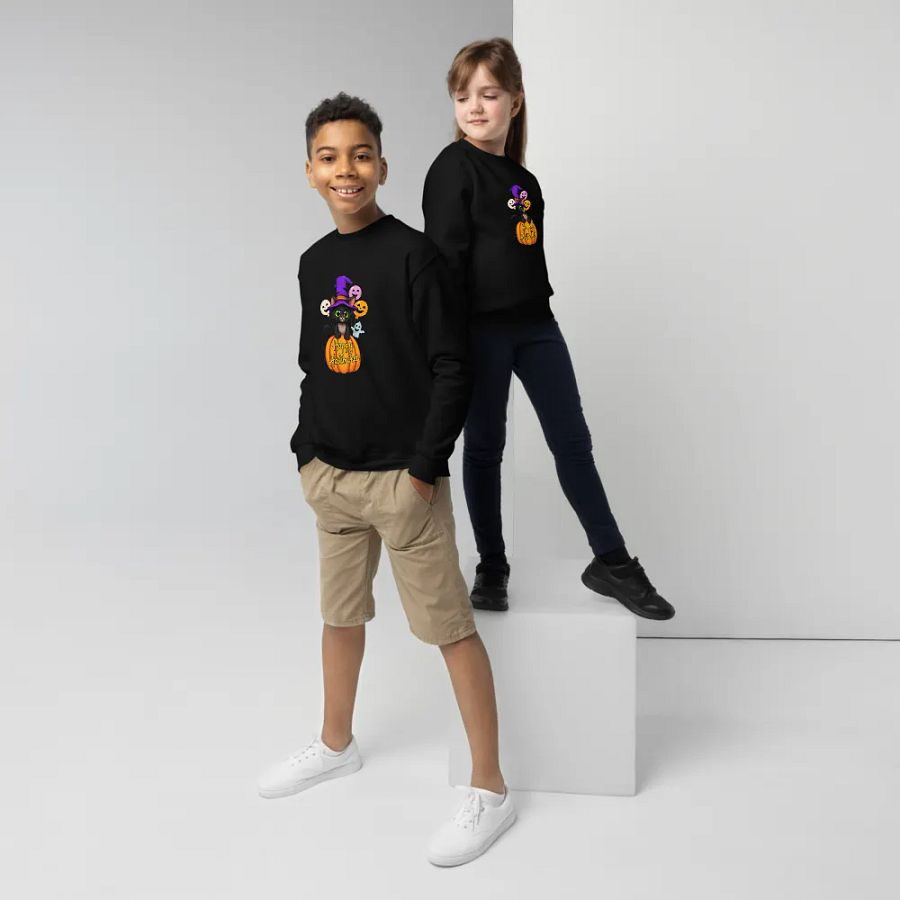 Witchy Sitting Pumpkin Cat Youth Sweatshirt product image (5)