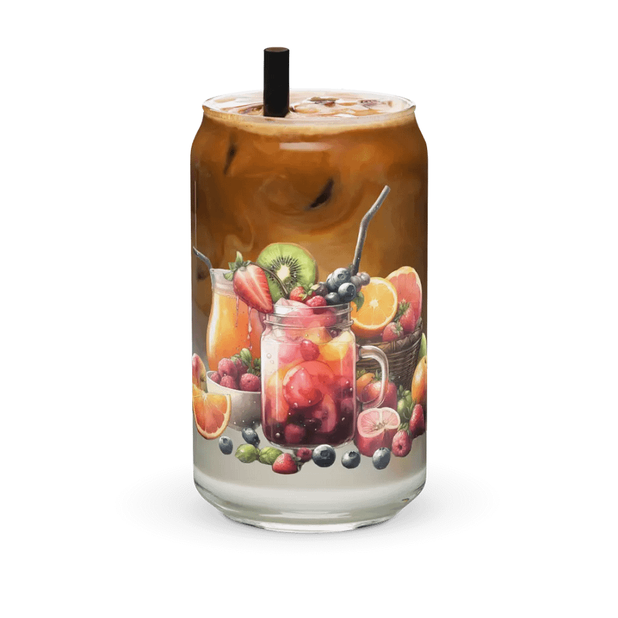 Fruit juice with fruit slice mixed water affect design-02-Can-Shaped Glass product image (1)
