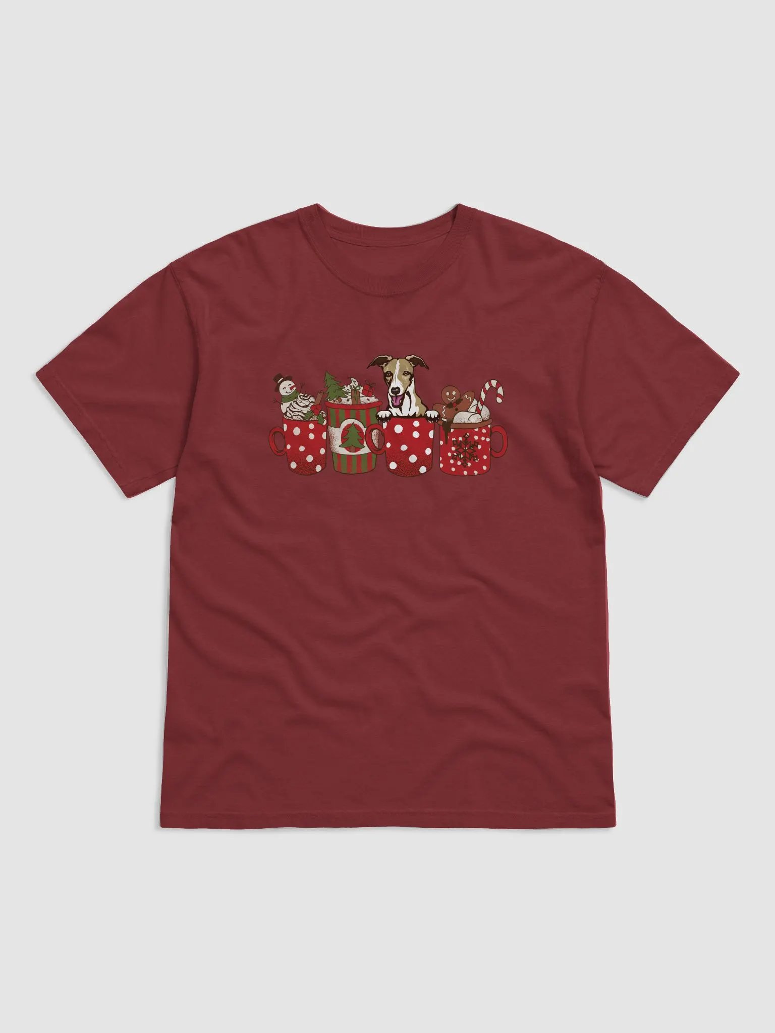 Cute Whippet(Fawn) in a Christmas Cup T-Shirt | Funny Christmas Pup in a Cup product image (4)