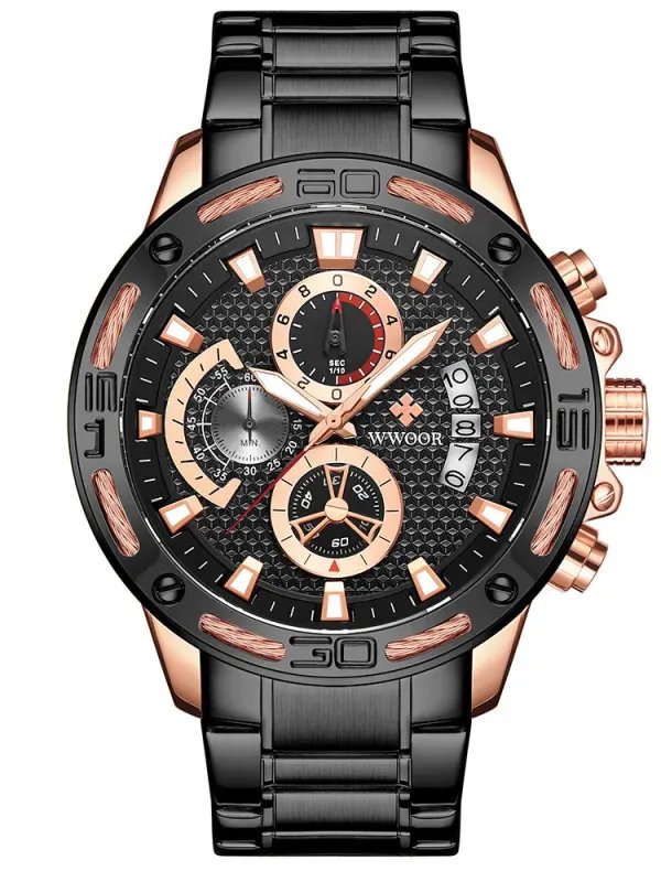 WWOOR Fashion Mens Watches Top Brand Luxury Gold Full Steel Quartz Watch Men Waterproof Sport Chronograph Relogio Masculino product image (4)