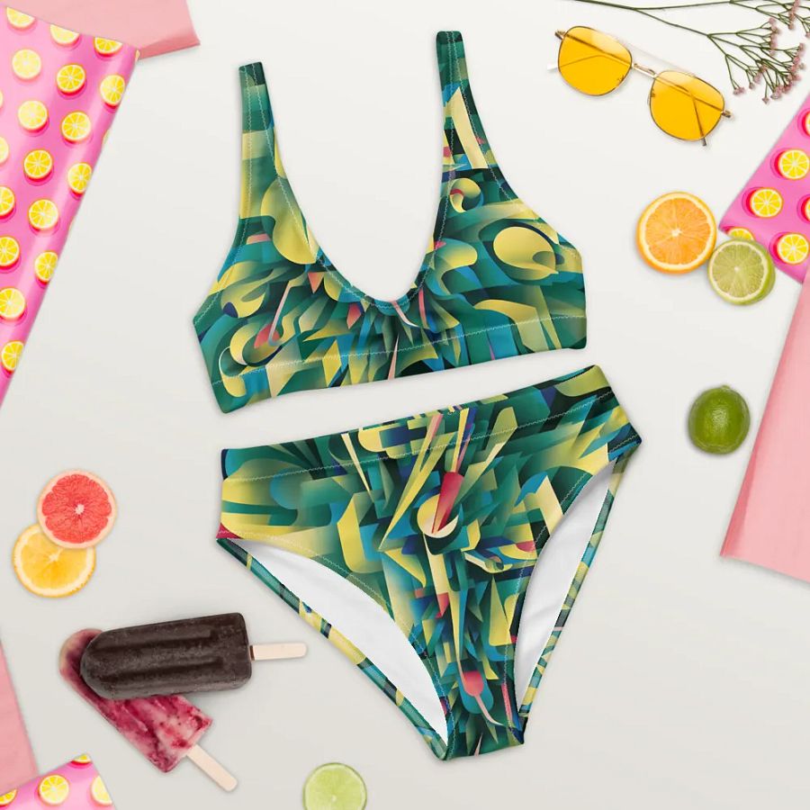 Abstract Lithographic Pattern Design High Waisted Bikini - V8 product image (9)