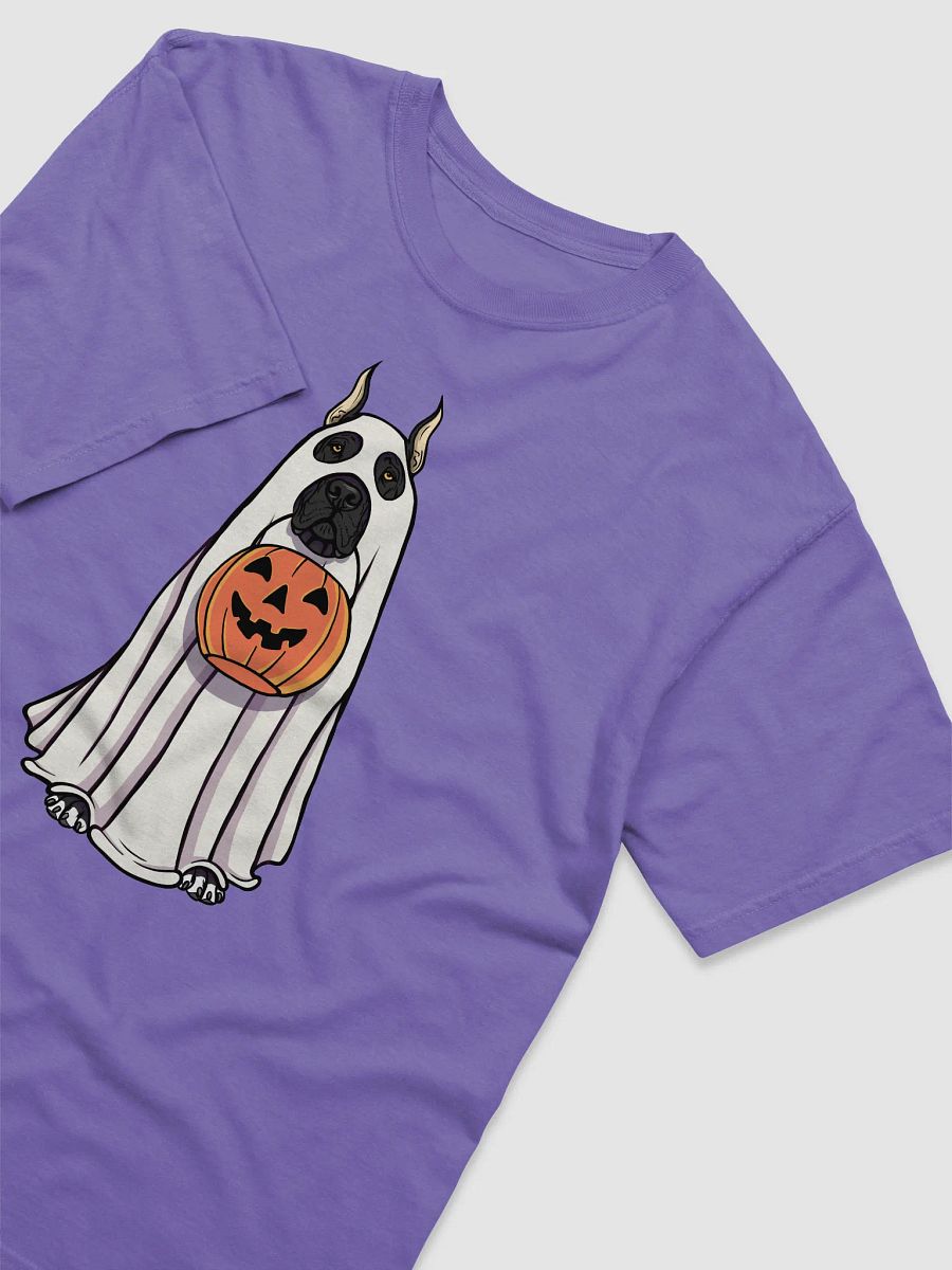 Funny Halloween Great Dane(Cropped Ears, Black) T-Shirt | Funny Great Dane Wearing a Ghost Costume and Holding a Pumpkin Basket product image (25)