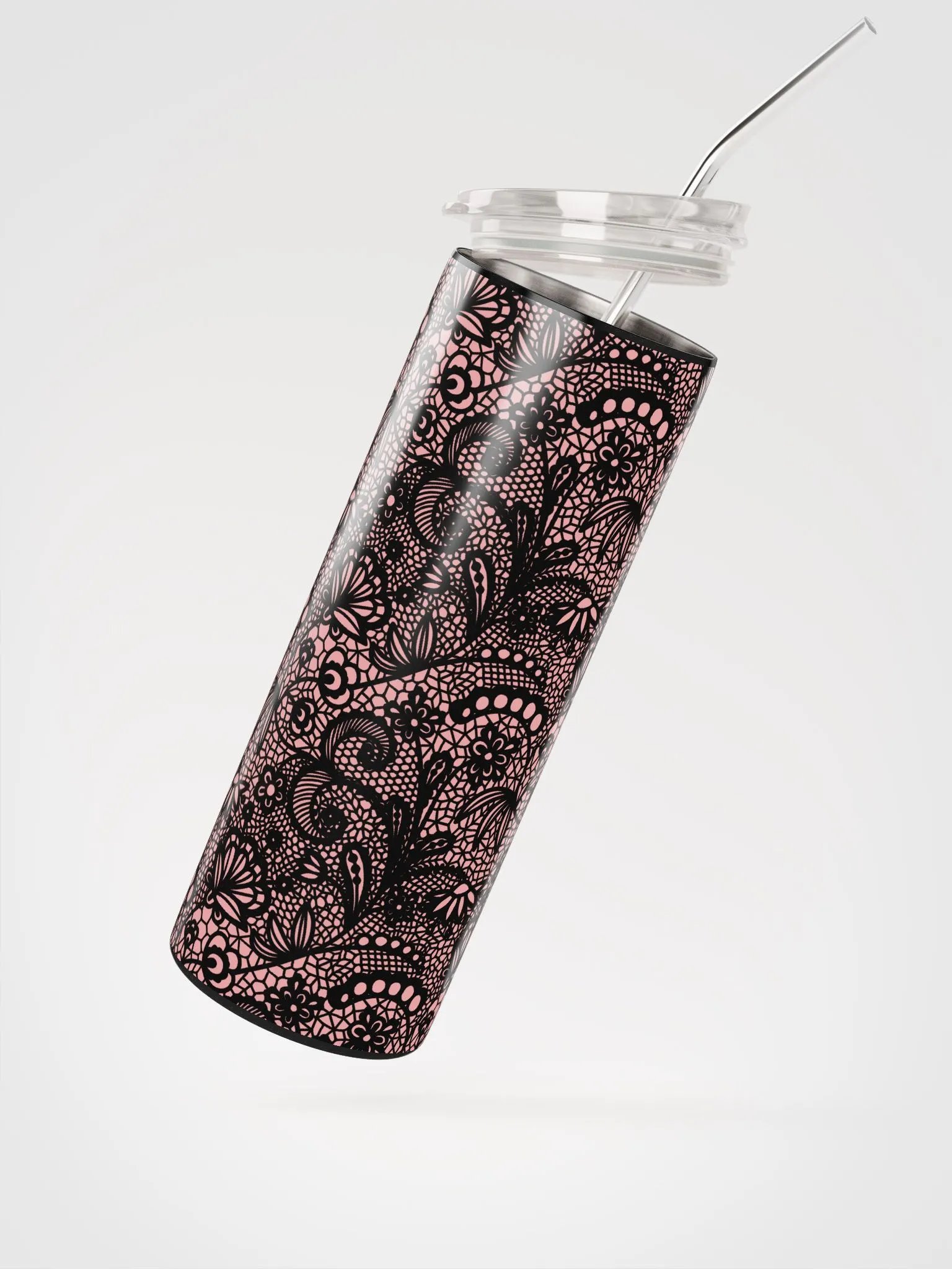 Charming Pink & Black Lace Stainless Steel Tumbler | Eco-Friendly Design product image (2)