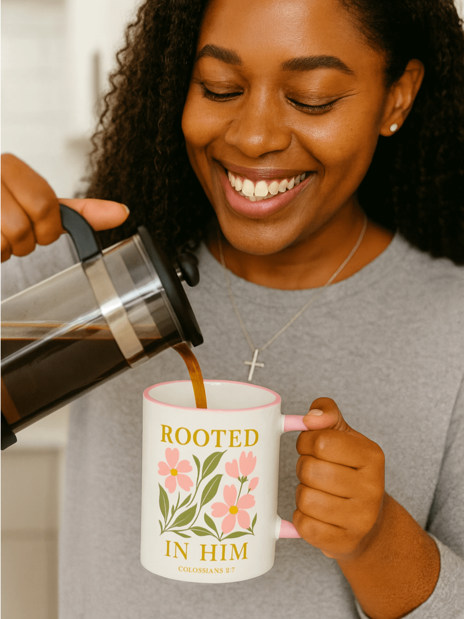 Elegant Floral Christian Mug for Women Inspired by Colossians 2:7 product image (4)