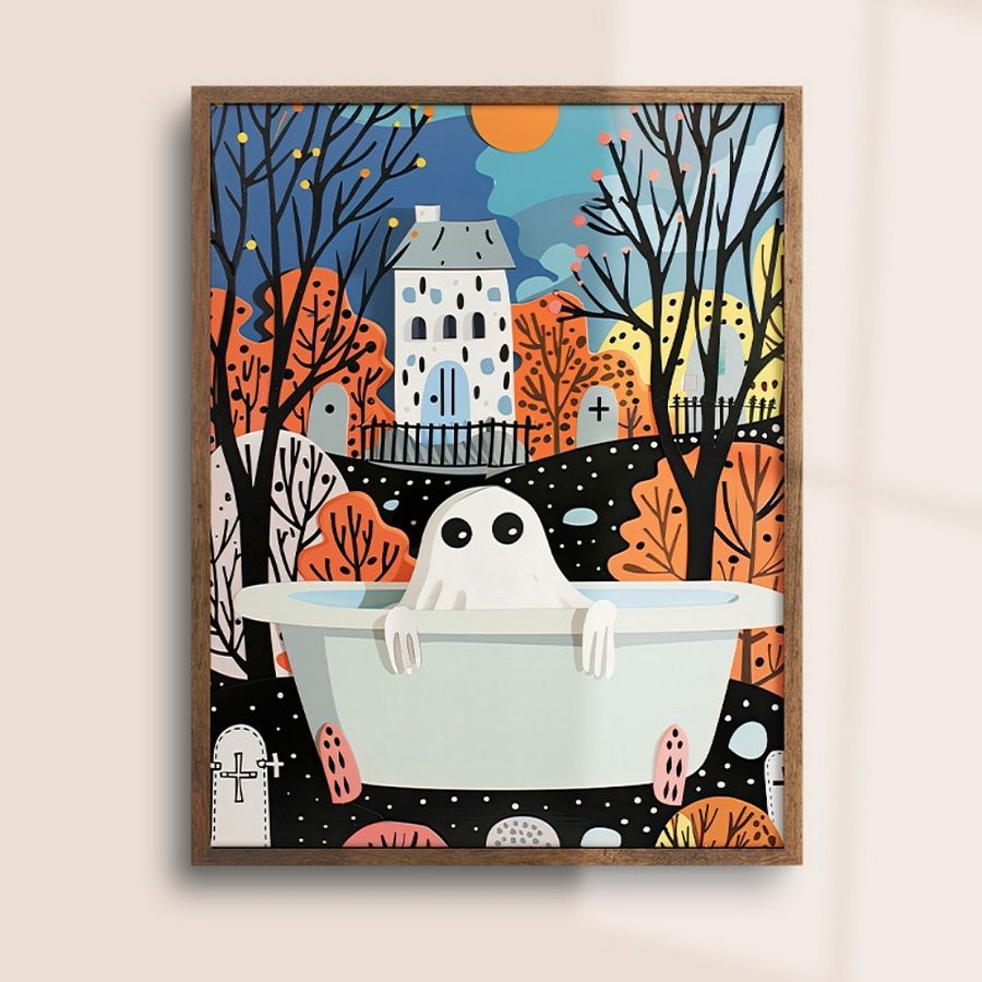Ghost in Bathtub 3D Paper Art Halloween Bathroom Wall Art Print product image (25)