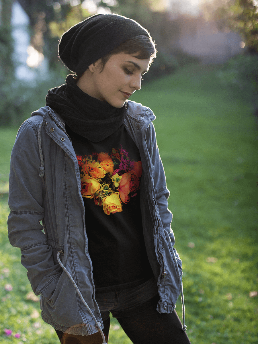 Abstract Pink and Yellow Rose Bouquet Ladies Cotton T Shirt product image (1)