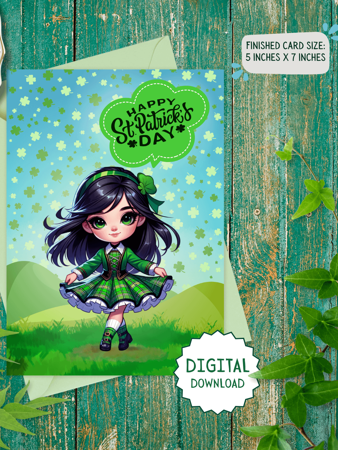 Irish Dancing Lass St Patrick's Card (digital download) product image (1)