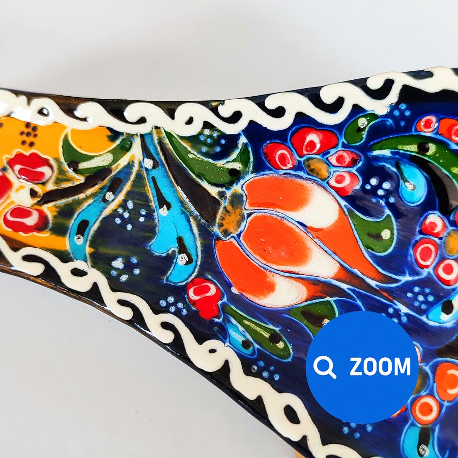Ceramic spoon rest (Iznik style, blue-yellow) — handmade pottery product image (7)