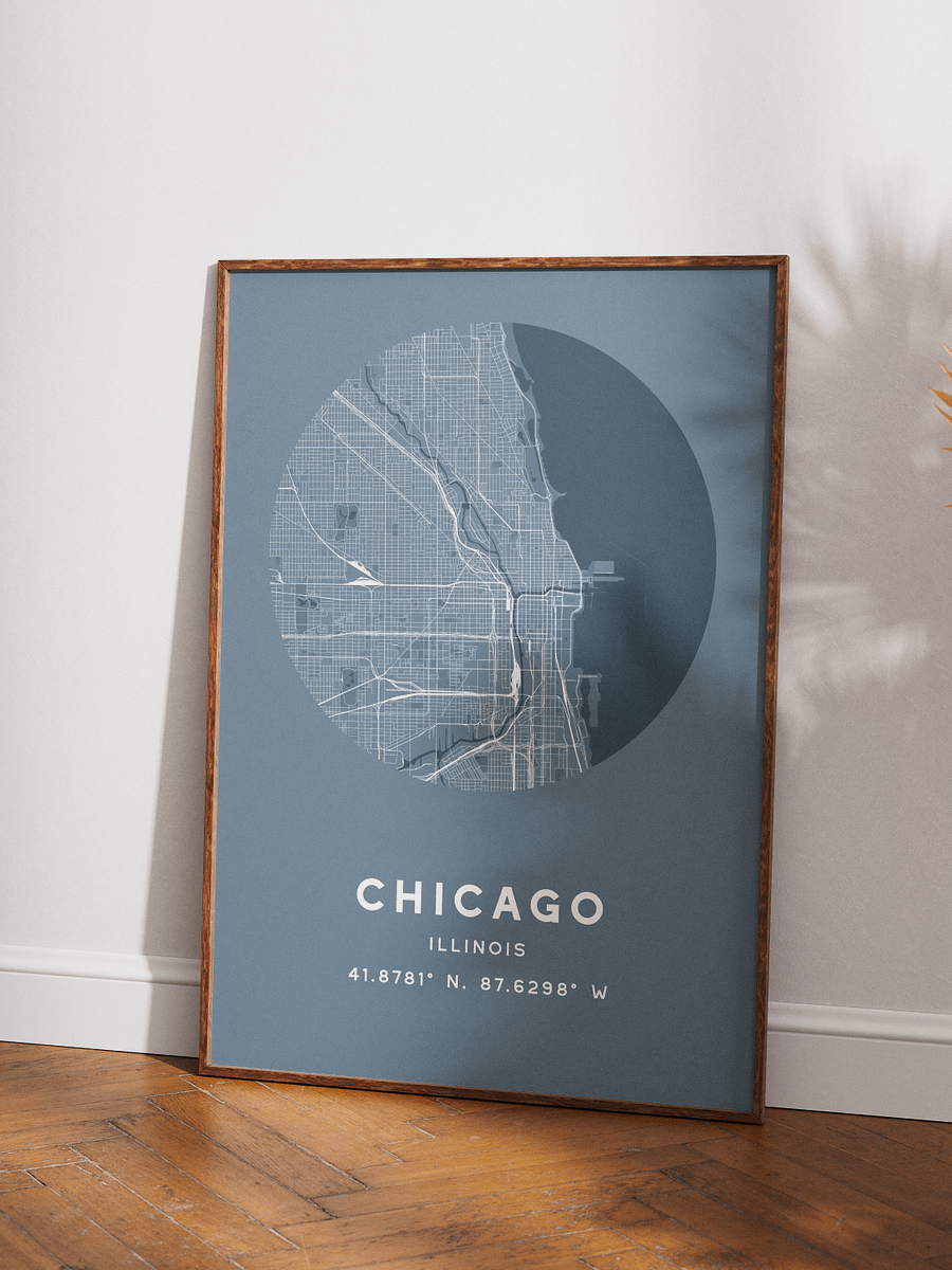 Chicago Street Map Poster – Blue Minimalist Circular City Art product image (3)
