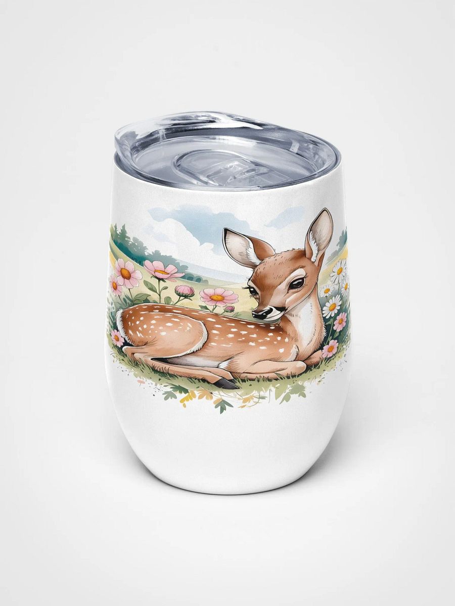 Gentle Fawn in Daisies 12 Oz Wine Tumbler – Dreamy Watercolor Deer & Wildflower Design product image (5)