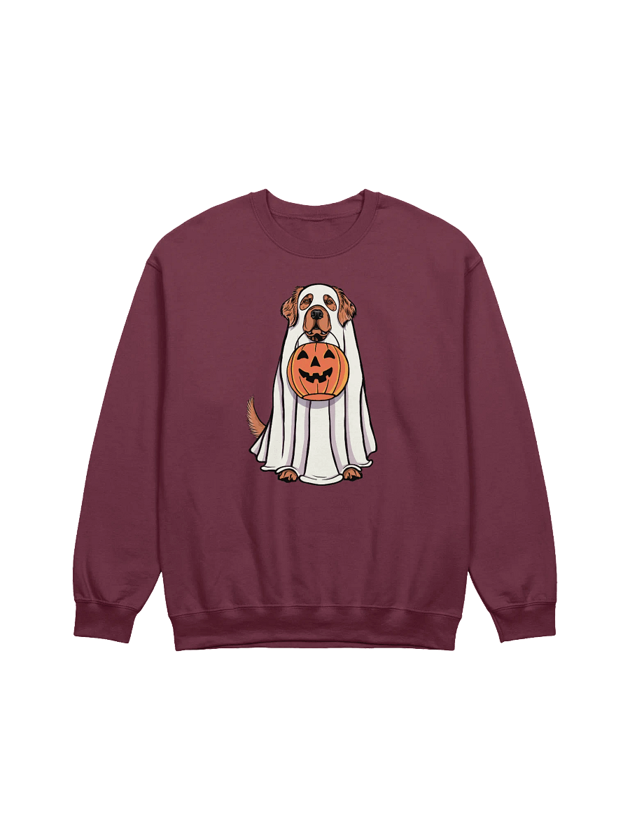 Funny Halloween Golden Retriever(Red) Sweatshirt | Funny Goldie Wearing a Ghost Costume and Holding a Pumpkin Basket product image (12)