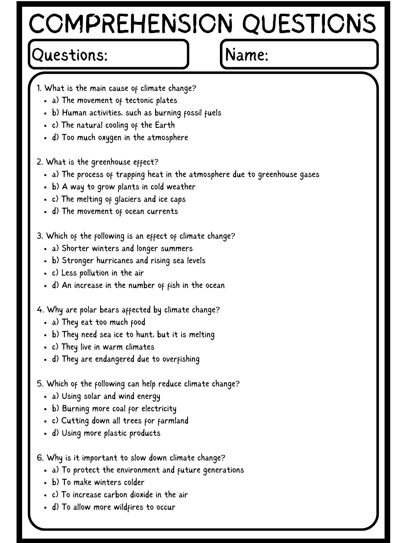 Climate Change Reading Comprehension PDF product image (3)
