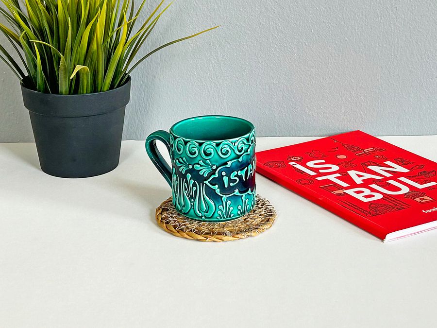☕ Ceramic small coffee mug, turquoise/green/emerald mug — handmade pottery product image (4)