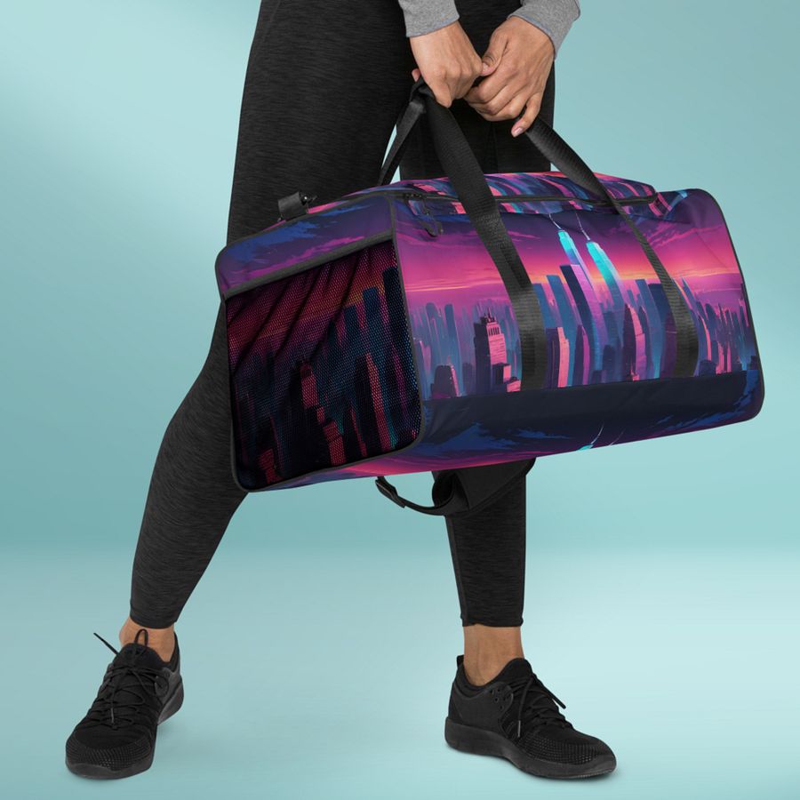 Vaporwave New York City All Over Print Duffel Bag product image (5)