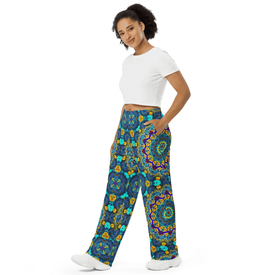 Blue Green Blur Kaleidoscope Wideleg Pants product image (4)