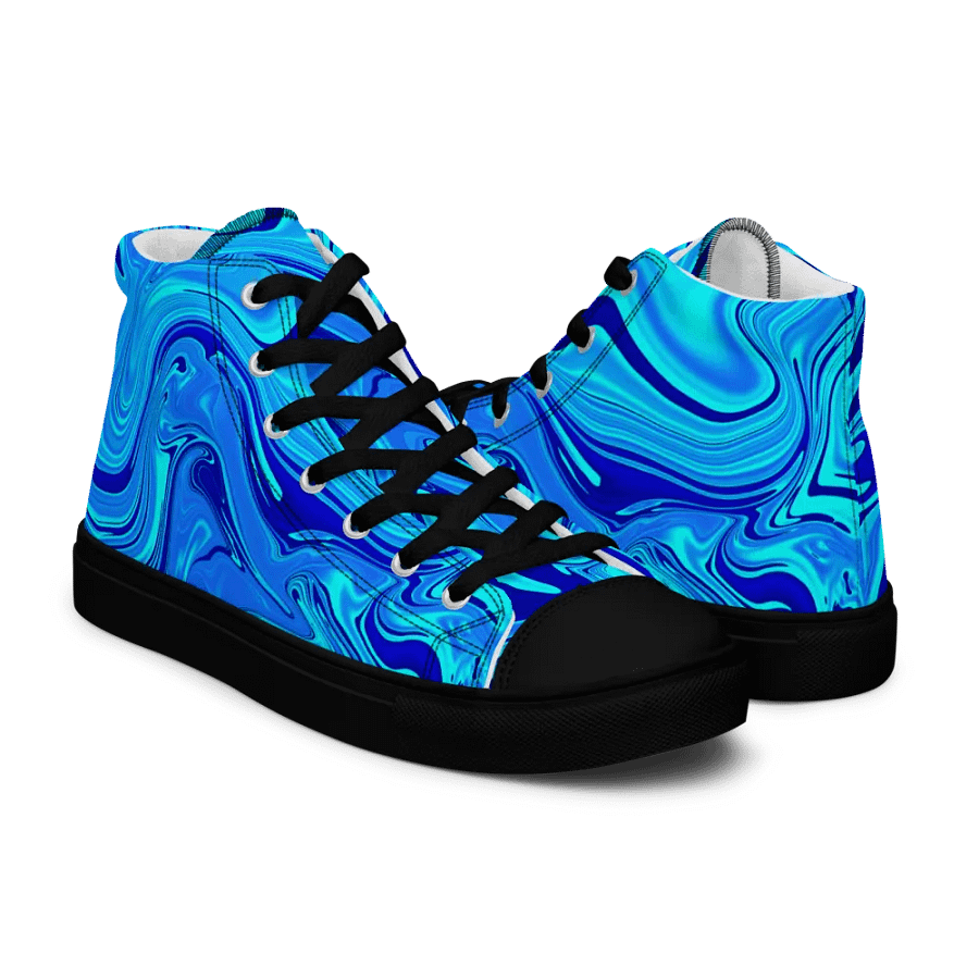 Men's High Top Canvas Shoes - Light and Dark Blue Digital Fluid Art product image (11)