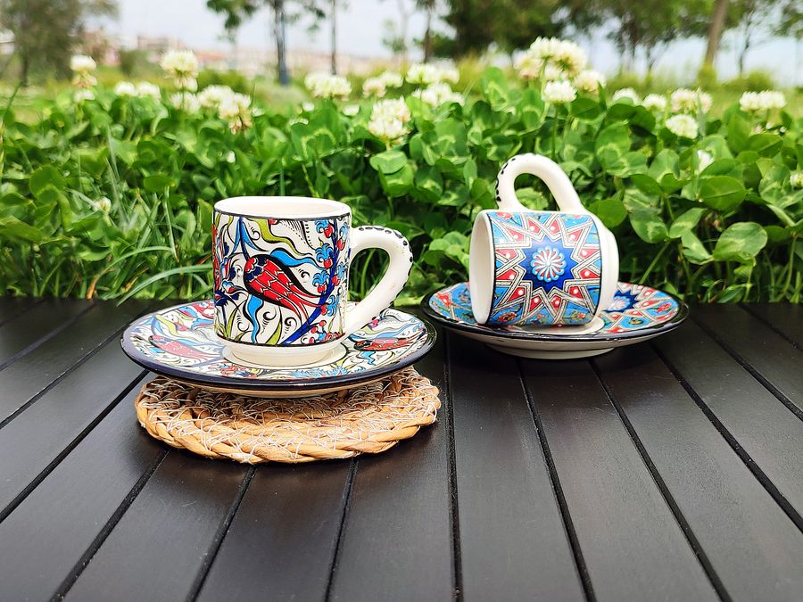 Ceramic coffee set (Iznik, white) — handmade pottery, Turkish ceramic product image (5)