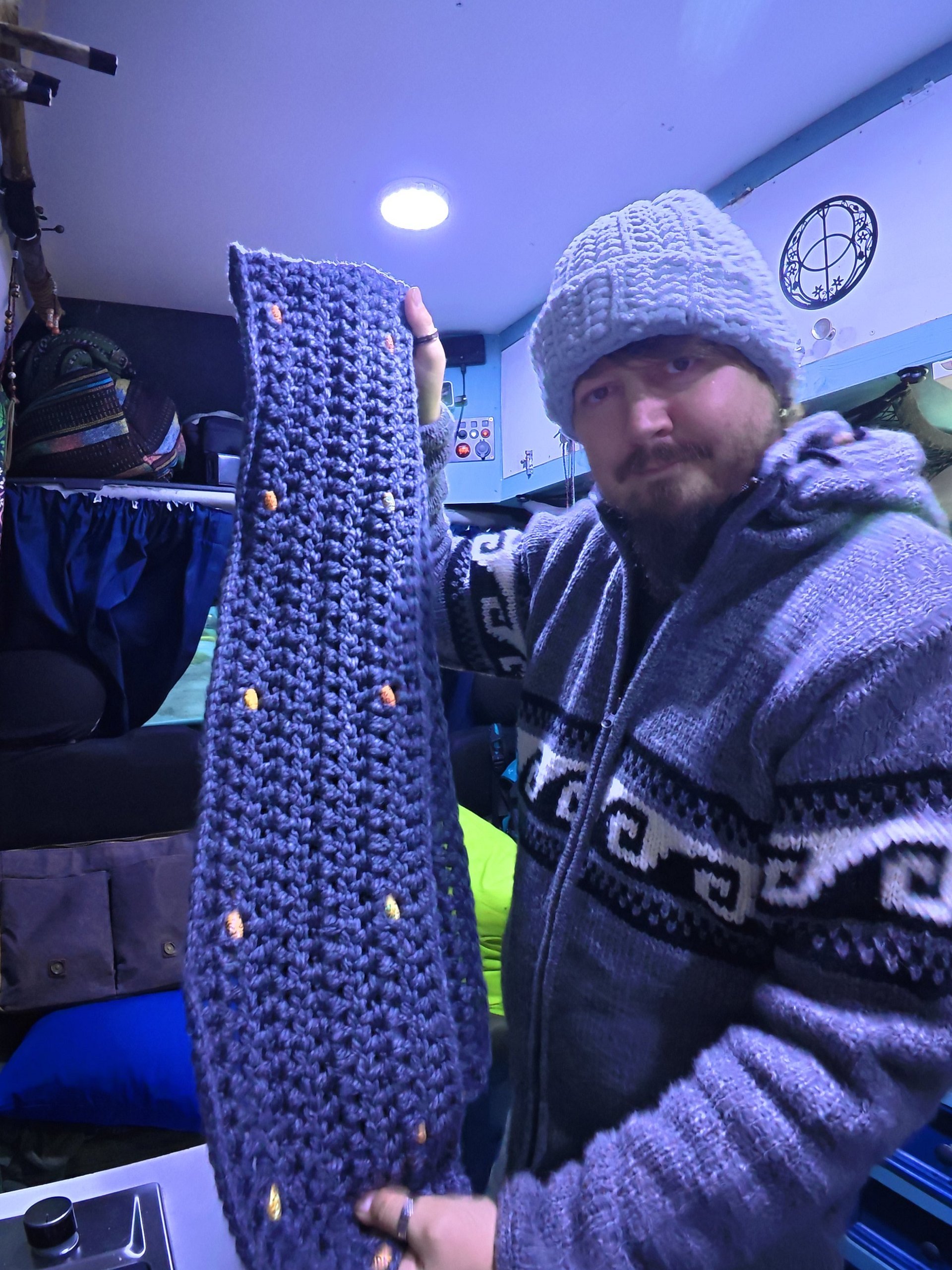 Crocheted Grey Chunky Scarf With Inset Beads - One Off product image (4)