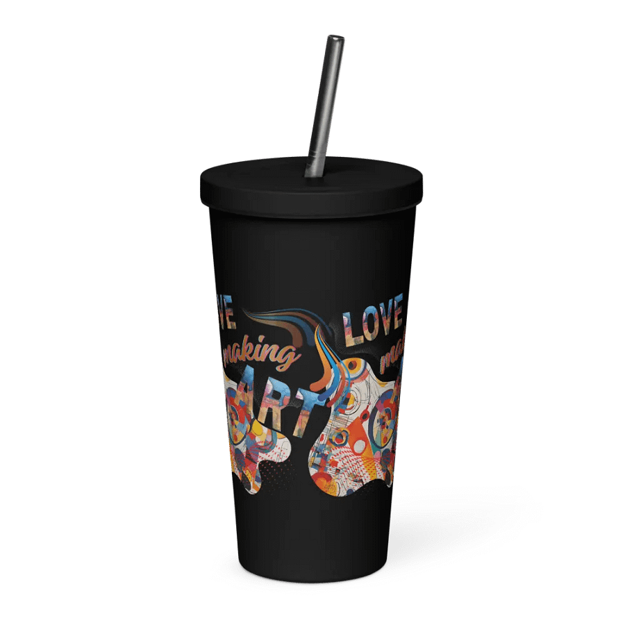 Insulated  tumbler Kadinsky inspired colorful design for the artist. 'Love making art'  Perfect gift for mom, dad, son, daughter colleague, friend who loves arty things product image (2)