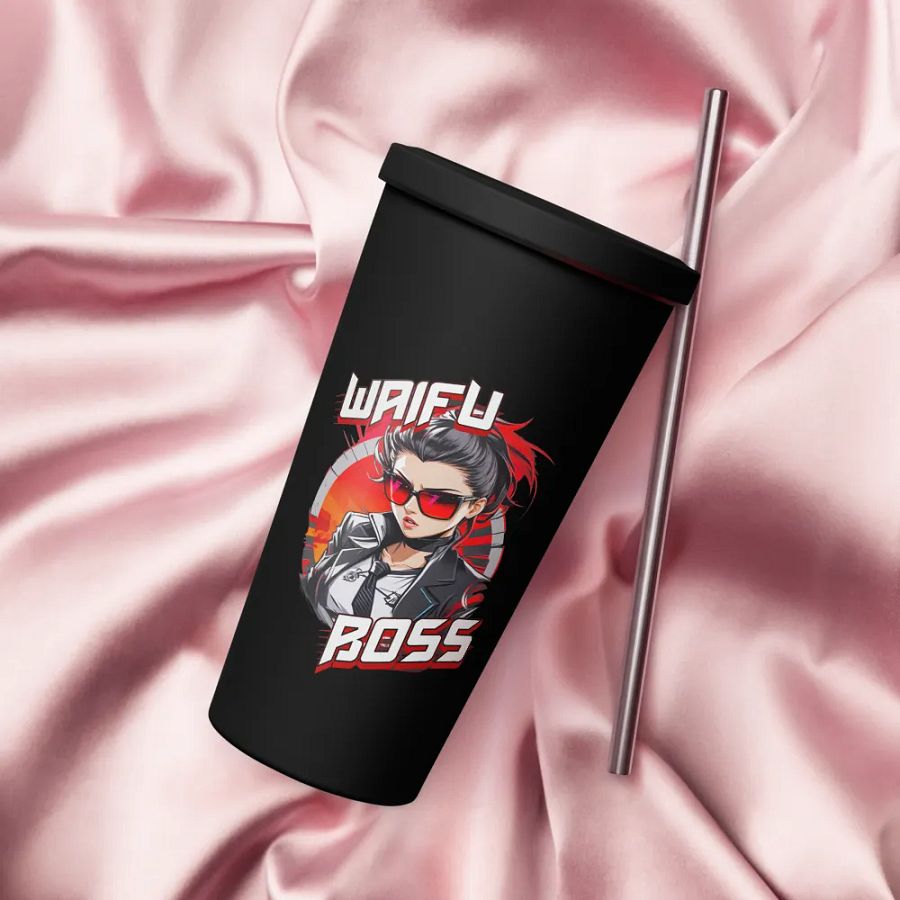Waifu Boss 20 oz Tumbler Cup - Black - Insulated Tumbler with a Straw v1 product image (4)