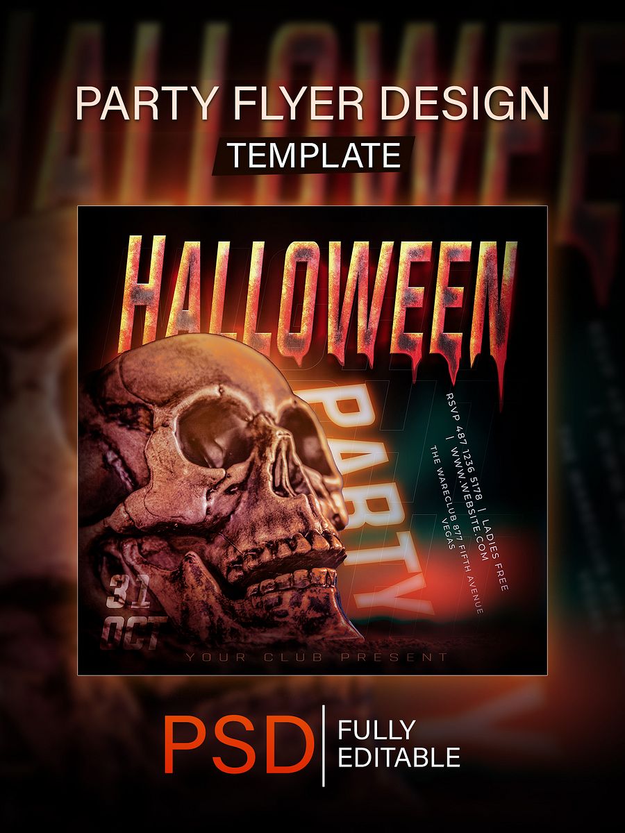 Spooky Night Halloween Party Flyer Template PSD product image (1)